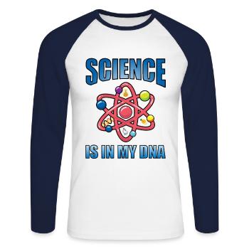 La science est dans mon ADN pour biochimistes - T-shirt baseball manches longues Homme - blanc/marine - Devant - Nik (191cm)