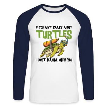 Turtle Lover Sea Turtle Diving - Unisex Long Sleeve Baseball T-Shirt - white/navy - Front - Nik (191cm)