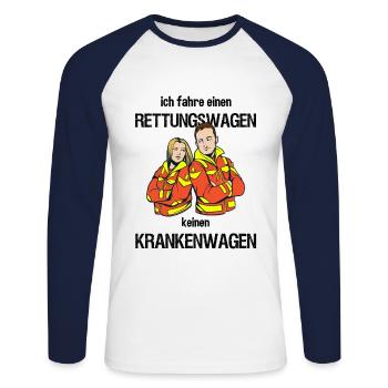 Ich fahre Rettungswagen keinen Krankenwagen - Unisex Baseballshirt langarm - Weiß/Navy - Vorne - Nik (191cm)