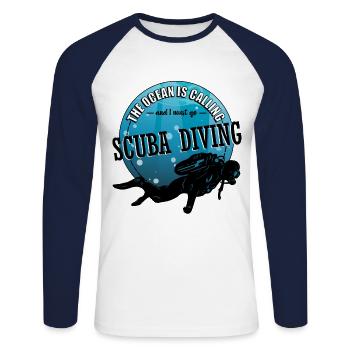 Plongée Sport Plongée Sous-marine Scuba Diving - T-shirt baseball manches longues Homme - blanc/marine - Devant - Nik (191cm)