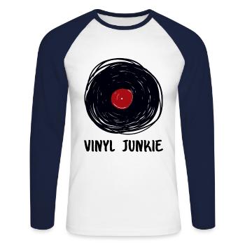 Tourne-disque vinyle Junkie - T-shirt baseball manches longues Homme - blanc/marine - Devant - Nik (191cm)