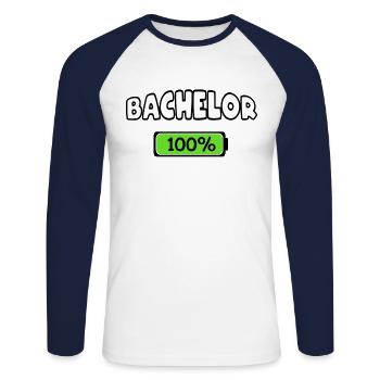 Bachelor 100% Diplôme - T-shirt baseball manches longues Homme - blanc/marine - Devant - Nik (191cm)