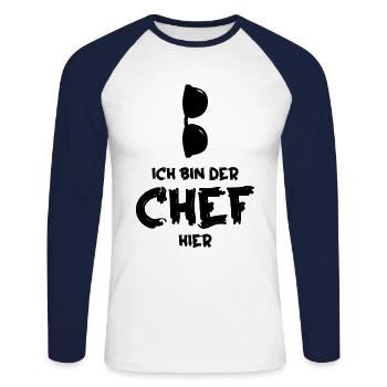 Baby Junge Lustiger Spruch Chef Sonnenbrille - Unisex Baseballshirt langarm - Weiß/Navy - Vorne - Nik (191cm)