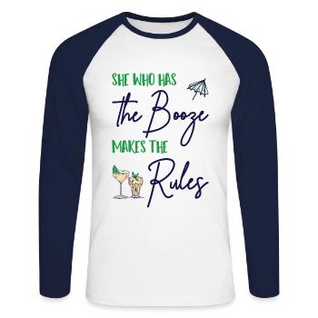 Celui qui a l'alcool fait les règles - Barman - T-shirt baseball manches longues Homme - blanc/marine - Devant - Nik (191cm)