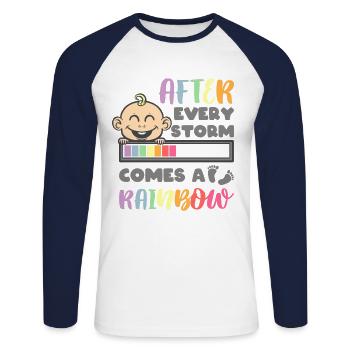 After Every Storm Comes A Rainbow - Regenbogenbaby - Unisex Baseballshirt langarm - Weiß/Navy - Vorne - Nik (191cm)