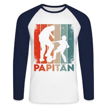 Papitän Papa Vater Fußball Kapitän Retro Vintage - Unisex Baseballshirt langarm - Weiß/Navy - Vorne - Nik (191cm)