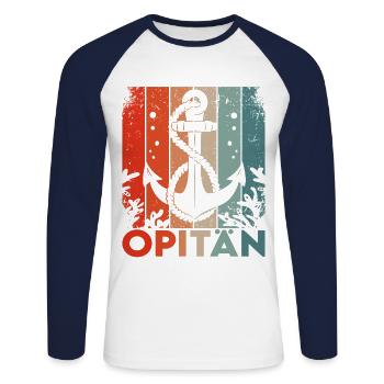 Opitän Opa Großvater Kapitän Vintage Retro Anker - Unisex Baseballshirt langarm - Weiß/Navy - Vorne - Nik (191cm)