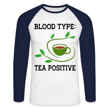 Blood Type Sweet Tea Tea Lover Green Tea Black Tea - Unisex Baseballshirt langarm - Weiß/Navy - Vorne - Nik (191cm)