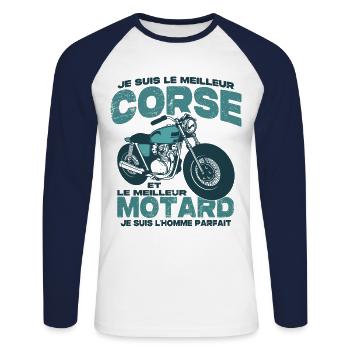 Le meilleur motard et le meilleur corse - T-shirt baseball manches longues Homme - blanc/marine - Devant - Nik (191cm)