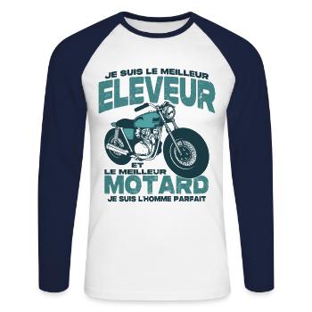 Le meilleur motard et le meilleur éleveur - T-shirt baseball manches longues Homme - blanc/marine - Devant - Nik (191cm)