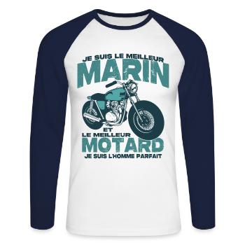 Le meilleur motard et le meilleur marin - T-shirt baseball manches longues Homme - blanc/marine - Devant - Nik (191cm)