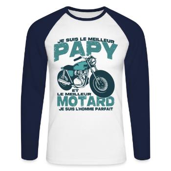 Le meilleur motard et le meilleur papy - T-shirt baseball manches longues Homme - blanc/marine - Devant - Nik (191cm)