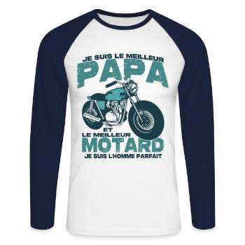 Le meilleur motard et le meilleur papa - T-shirt baseball manches longues Homme - blanc/marine - Devant - Nik (191cm)