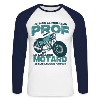 Le meilleur motard et le meilleur professeur - T-shirt baseball manches longues Homme - blanc/marine - Devant - Nik (191cm)
