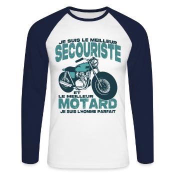 Le meilleur motard et le meilleur secouriste - T-shirt baseball manches longues Homme - blanc/marine - Devant - Nik (191cm)
