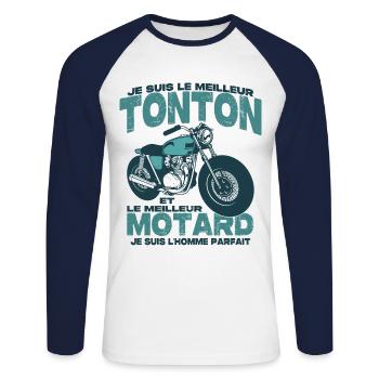 Le meilleur motard et le meilleur tonton - T-shirt baseball manches longues Homme - blanc/marine - Devant - Nik (191cm)