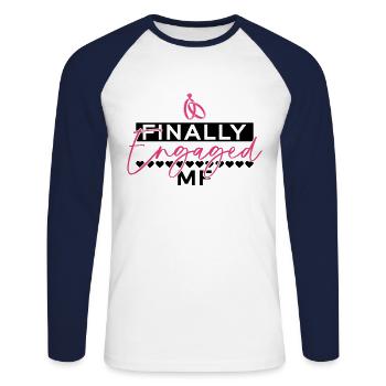 Enfin fiancés - enterrement de vie de jeune fille - T-shirt baseball manches longues Homme - blanc/marine - Devant - Nik (191cm)