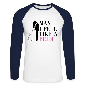 Braut Junggesellinnenabschied JGA Hochzeit - Unisex Baseballshirt langarm - Weiß/Navy - Vorne - Nik (191cm)