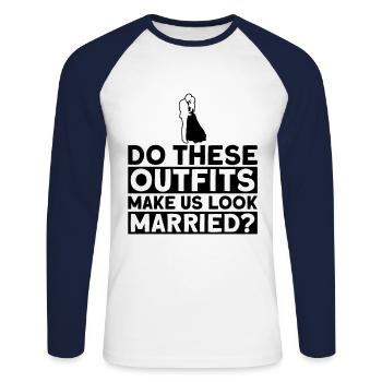 Braut Bräutigam Partneroutfit Hochzeit - Unisex Baseballshirt langarm - Weiß/Navy - Vorne - Nik (191cm)