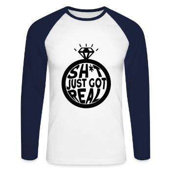 Bride Groom Partner Outfit Wedding - Unisex Long Sleeve Baseball T-Shirt - white/navy - Front - Nik (191cm)