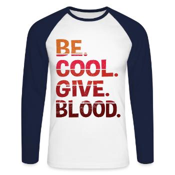 be.cool.give.blood. rot - Unisex Baseballshirt langarm - Weiß/Navy - Vorne - Nik (191cm)