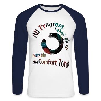 all progress enso dark Kopie - Unisex Baseballshirt langarm - Weiß/Navy - Vorne - Nik (191cm)
