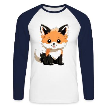 Renard mignon - T-shirt baseball manches longues Homme - blanc/marine - Devant - Nik (191cm)