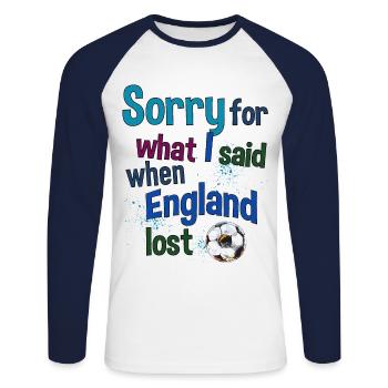 Désolé pour ce que j’ai dit quand l’Angleterre a perdu - T-shirt baseball manches longues Homme - blanc/marine - Devant - Nik (191cm)