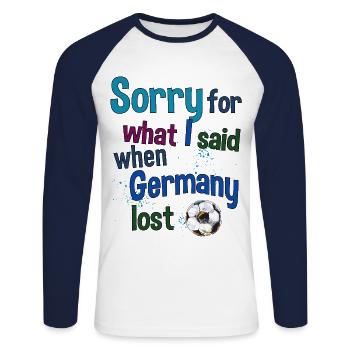 Désolé pour ce que j’ai dit quand l’Allemagne a perdu - T-shirt baseball manches longues Homme - blanc/marine - Devant - Nik (191cm)