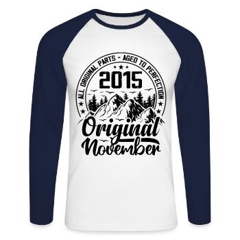 2015 November Original 9 Year Old Birthday Gift - Unisex Long Sleeve Baseball T-Shirt - white/navy - Front - Nik (191cm)