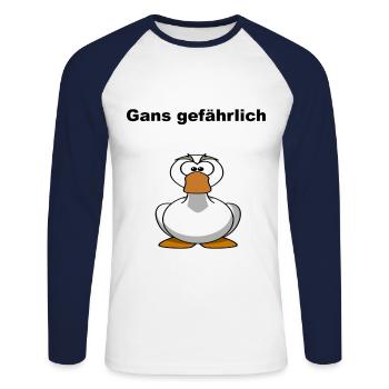 Oie dangereux bête bande dessinée jeu de mots idée cadeau - T-shirt baseball manches longues Homme - blanc/marine - Devant - Nik (191cm)