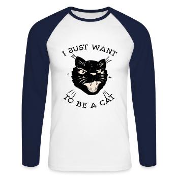 Lustiges ich möchte nur eine Katze sein Geschenk - Unisex Baseballshirt langarm - Weiß/Navy - Vorne - Nik (191cm)