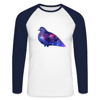 Galaxy Pigeon Friend - Unisex Baseballshirt langarm - Weiß/Navy - Vorne - Nik (191cm)