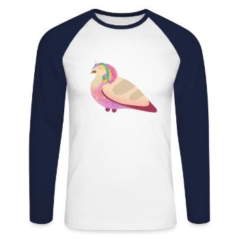 Unicorn Pigeon Friend - Unisex Baseballshirt langarm - Weiß/Navy - Vorne - Nik (191cm)