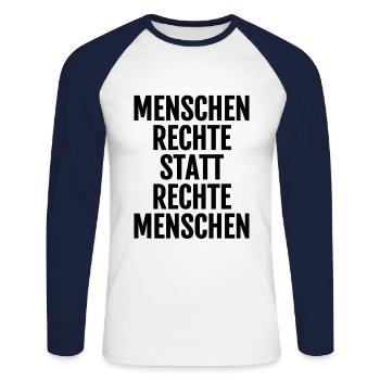 Cool saying: Human rights instead of right people - Unisex Long Sleeve Baseball T-Shirt - white/navy - Front - Nik (191cm)