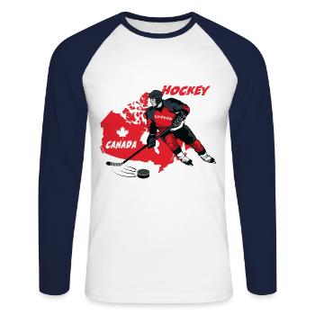Hockey Kanada Eishockey Geschenk - Unisex Baseballshirt langarm - Weiß/Navy - Vorne - Nik (191cm)