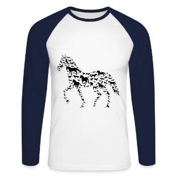 Équitation chevaux - T-shirt baseball manches longues Homme - blanc/marine - Devant - Nik (191cm)