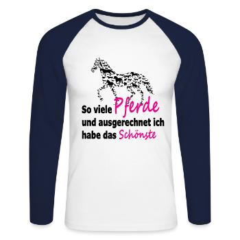 Pferde Reiten Reiter lustiger Spruch Geschenk - Unisex Baseballshirt langarm - Weiß/Navy - Vorne - Nik (191cm)