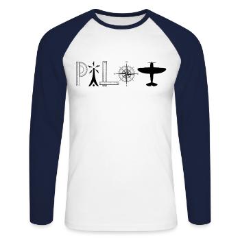 Cadeau pilote pilotes - T-shirt baseball manches longues Homme - blanc/marine - Devant - Nik (191cm)
