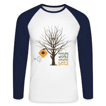 Abeille abeille abeille miel disant - T-shirt baseball manches longues Homme - blanc/marine - Devant - Nik (191cm)