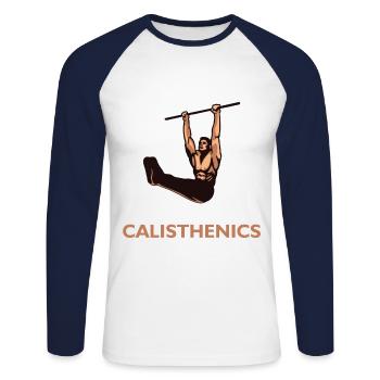 calisthenics - Unisex Long Sleeve Baseball T-Shirt - white/navy - Front - Nik (191cm)