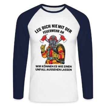 Pompier pompier rengaine - T-shirt baseball manches longues Homme - blanc/marine - Devant - Nik (191cm)