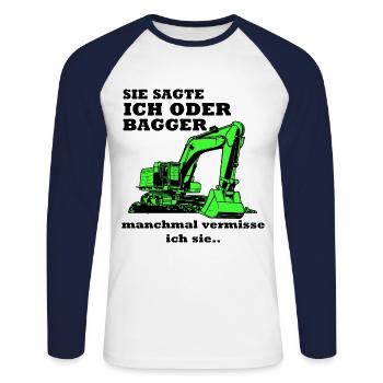 Bagger Baggerfahrer Baggern Spruch - Unisex Baseballshirt langarm - Weiß/Navy - Vorne - Nik (191cm)
