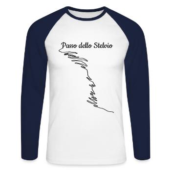 Moto et cyclisme Passo dello Stelvio Bike - T-shirt baseball manches longues Homme - blanc/marine - Devant - Nik (191cm)