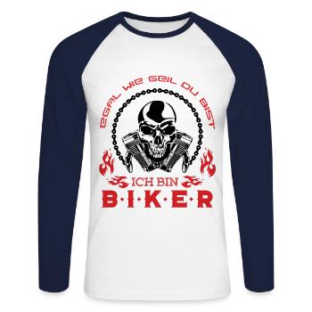 Dicton motocycliste - T-shirt baseball manches longues Homme - blanc/marine - Devant - Nik (191cm)