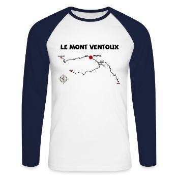 Le Mont Ventoux Serpentine en vélo - T-shirt baseball manches longues Homme - blanc/marine - Devant - Nik (191cm)