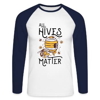 Abeille ruche apiculteur disant - T-shirt baseball manches longues Homme - blanc/marine - Devant - Nik (191cm)