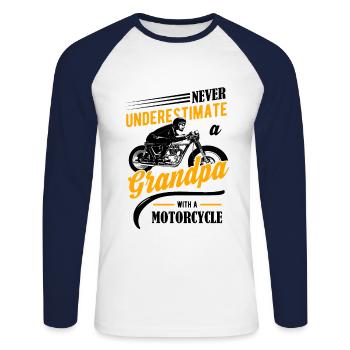 Grand-père avec une moto disant T-shirt - T-shirt baseball manches longues Homme - blanc/marine - Devant - Nik (191cm)