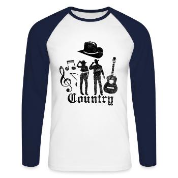 Country Music Shirt - T-shirt baseball manches longues Homme - blanc/marine - Devant - Nik (191cm)