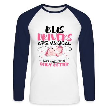Chauffeur bus bus licorne - T-shirt baseball manches longues Homme - blanc/marine - Devant - Nik (191cm)